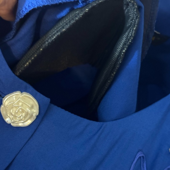 B-278 Reina Vintage 80s Blue Embroidered Puffy Sleeve Skirt Set Size 12 - Picture 10 of 16